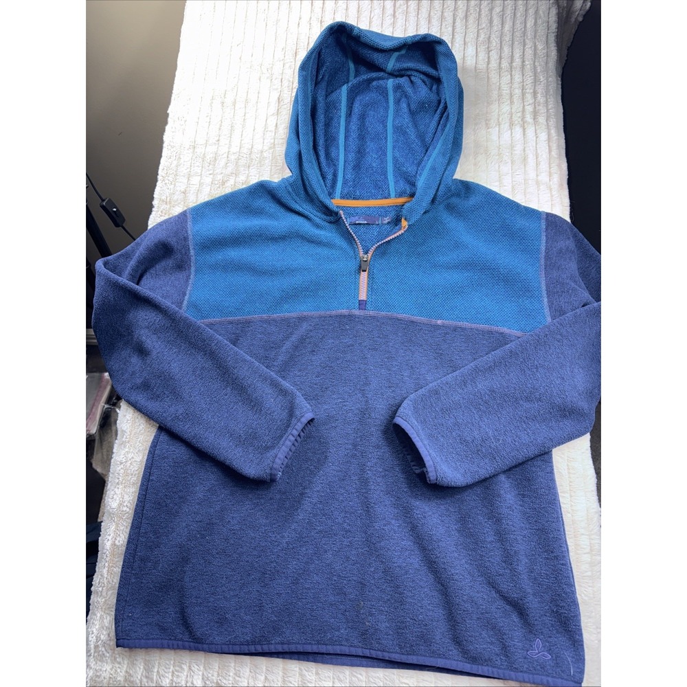 PrAna Liora Hooded Pullover Fleece Jacket Women's Large Blue Teal Soft Warm‎